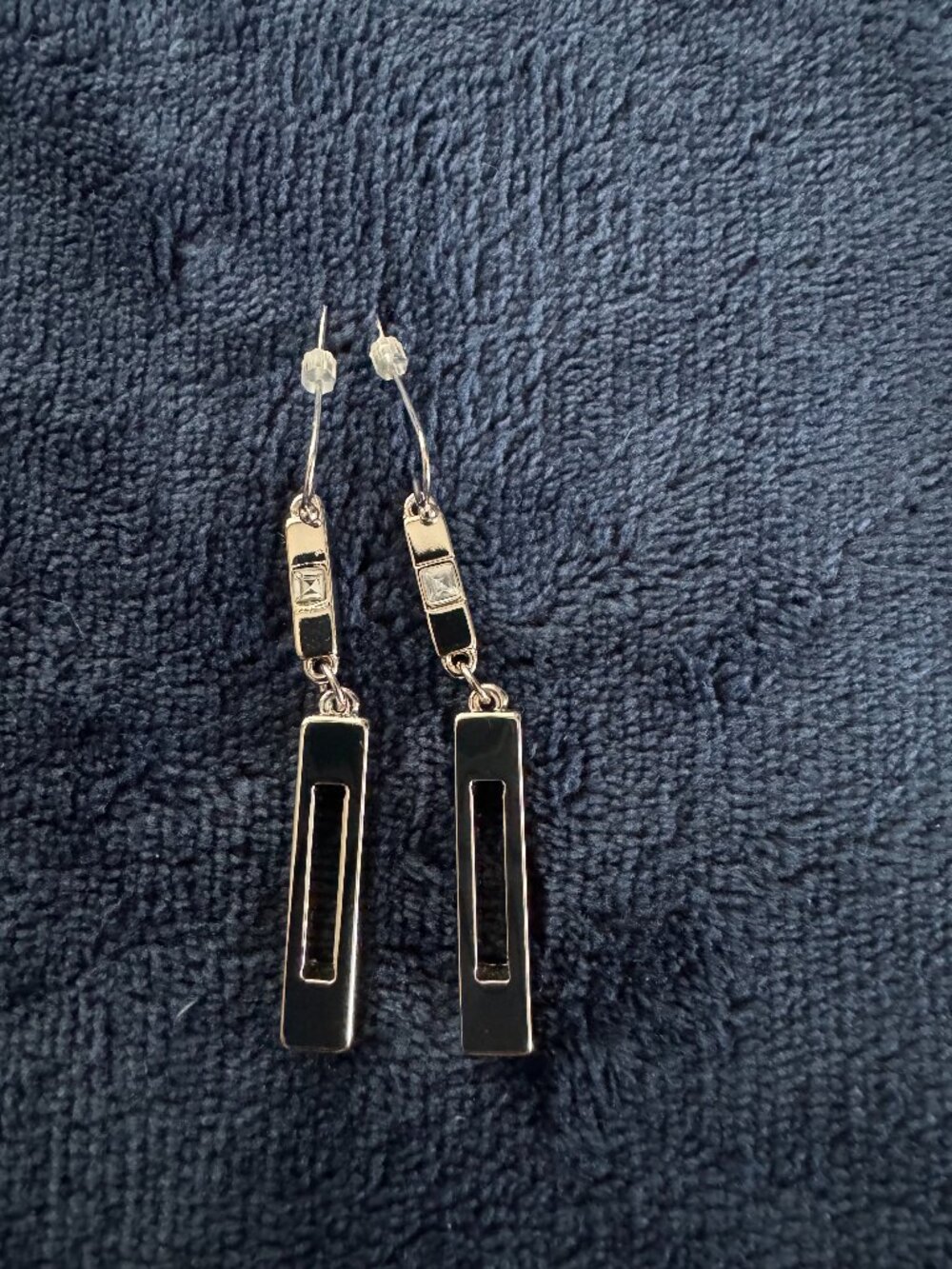 White House Black Market Silver-Tone Black Enamel Linear Drop EarringsWhite Hous